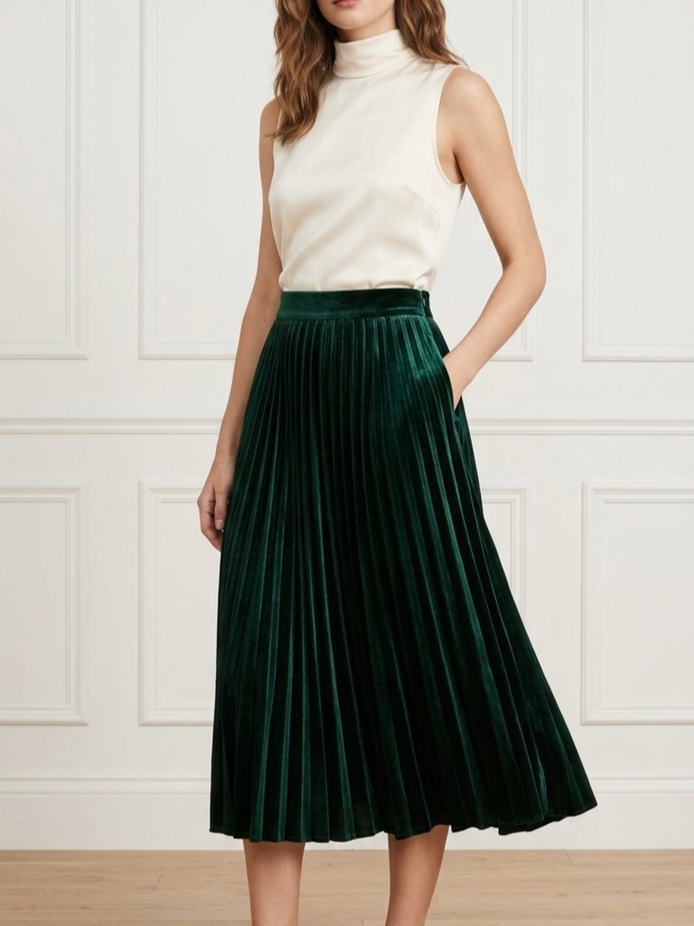 Plush Velvet Maxi Skirt in Forest Green